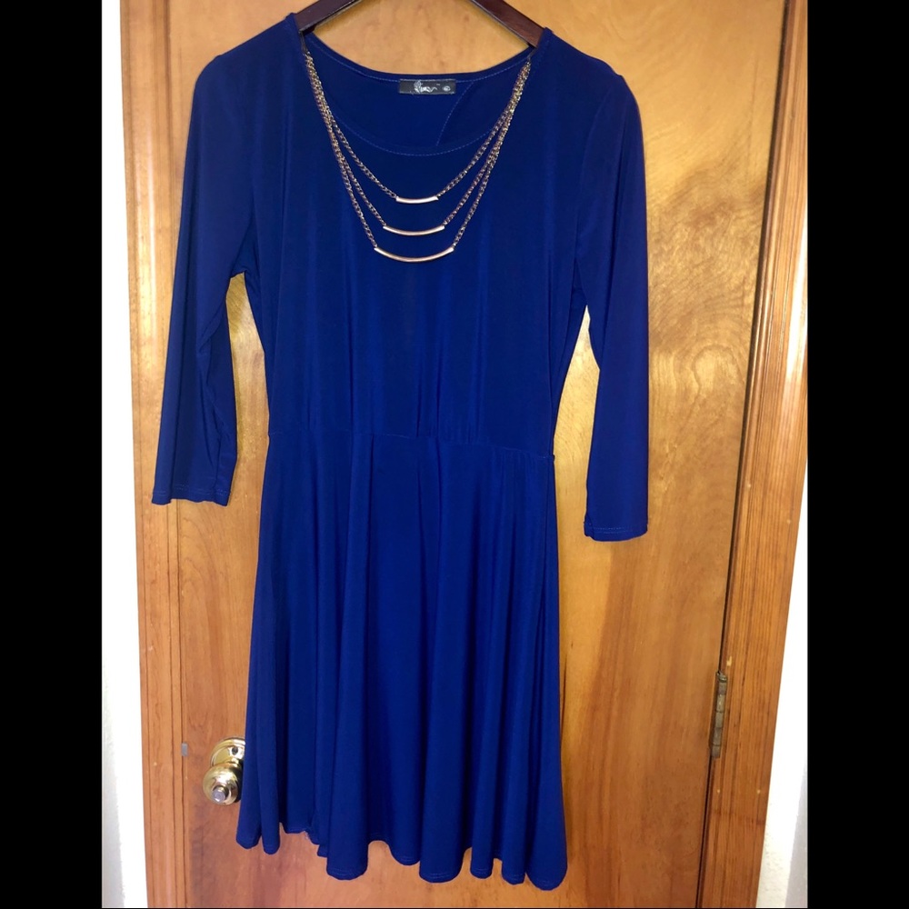 Navy blue dress with built in golden necklace